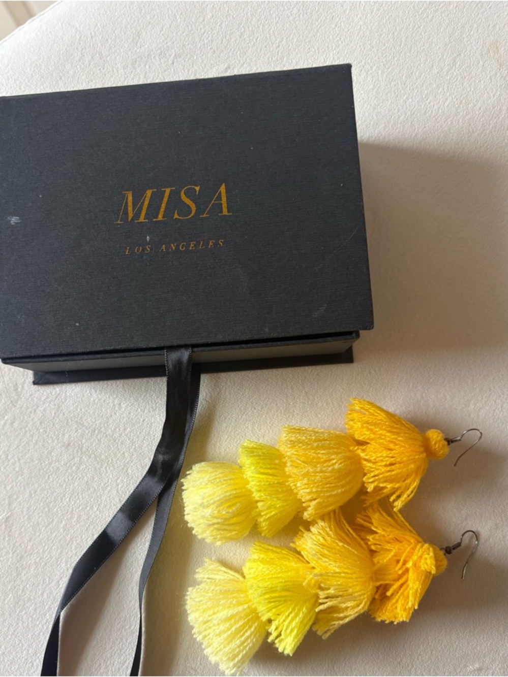 MISA Los Angeles Yellow Ombre Tiered Tassel Earrings